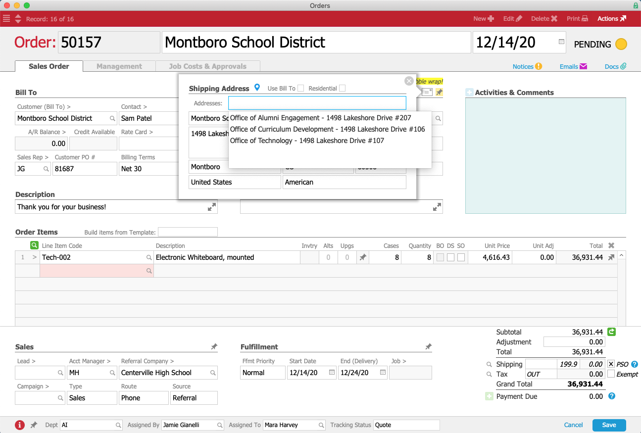 MSD Order Addresses