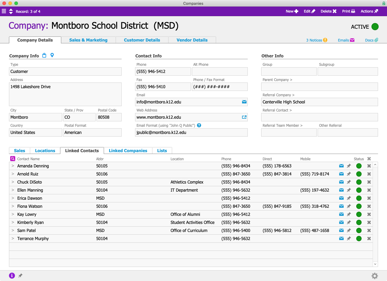 MSD Company Linked Contacts